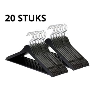 Wicotex - Kledinghanger hout - Kleerhangers, 20 stuks, met rok inkepingen en broekspijpen, draaibare haak, Zwart