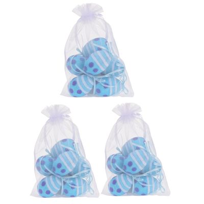 Set van 18x decoratie paaseieren hangend - blauw glitter - piepschuim - 6 cm