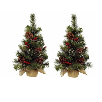 2x stuks kunstboom/kunst kerstboom met kerstversiering 45 cm