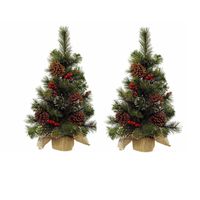 2x stuks kunstboom/kunst kerstboom met kerstversiering 45 cm