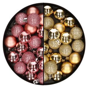 40x stuks kunststof kerstballen 3 cm goud en roze