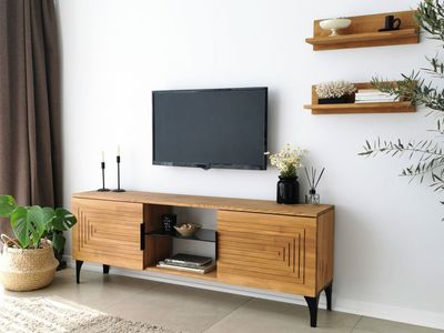 Tv-meubel JOHANNA 2 deuren natuurlijke pijnboom met wandplanken