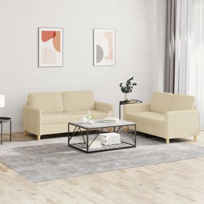 2-delige Loungeset met kussens stof crèmekleurig