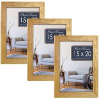Fotolijstje - 3x stuks - goudkleurig - 18 x 23 x 2 cm - hout - voor foto van 15 x 20 cm - fotolijst