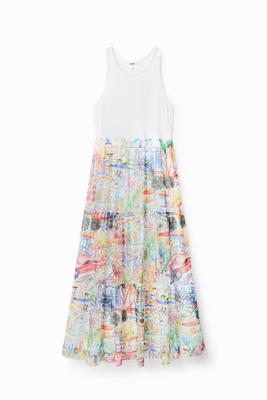 Lange gecombineerde jurk met tule - WHITE - S