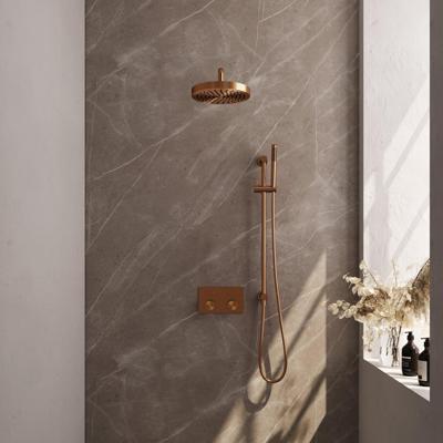 BRAUER Stripe Thermostatische Inbouw Regendouche - drukknoppen - 25cm douchekop - gebogen muurarm - staaf handdouche - doucheslang - geïntegreerde glijstang - koper geborsteld PVD 5-GK-427
