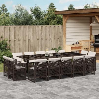 15-delige Tuinset met kussens poly rattan bruin