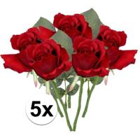 Kunstbloem Roos Alice - 5x - 30 cm - rood - kunststof - luxe - kunstbloemen - decoratie