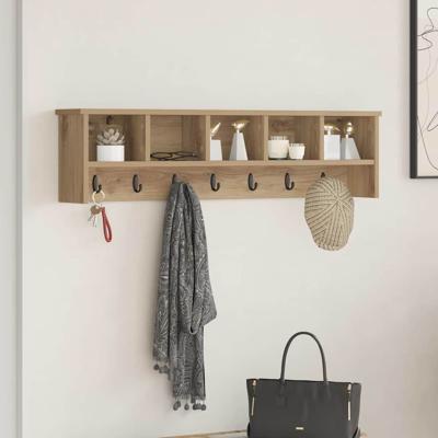 Wandgemonteerde kapstok met plank Wandgemonteerd met opslag artisanaal eikenkleurig
