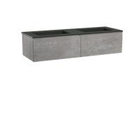 Storke Edge zwevend badmeubel 150 x 52 cm beton donkergrijs met Scuro dubbele wastafel in mat kwarts