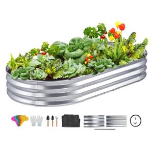 VEVOR verhoogde plantenbak bloembak tuin plantenbak terras groentebed tuinbed plantenbed zilver 180x90x30cm gegalvaniseerd metaal ideaal voor het kweken van groenten fruit kruiden etc.