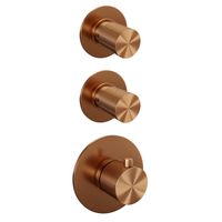 Regendoucheset Inbouw Brauer Copper Carving Thermostatisch 30cm met Gebogen Wandarm, Glijstang en Handdouche Staaf Losse Stopkranen Geborsteld Koper - thumbnail