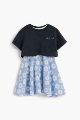 2-in-1 jurk met bloemen - BLUE - 13/14
