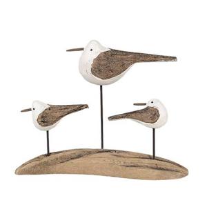 Clayre & Eef Decoratie Beeld Vogels 17x5x14 cm Bruin Wit Hout