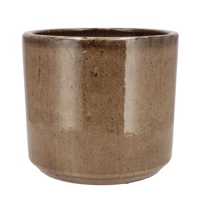 DK Design Bloempot - rond - Brown Glaze - taupe - 21 x 24 cm - glanzend