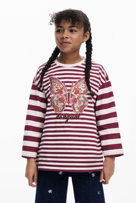 Gestreept T-shirt met vlinder en kralen - RED - 13/14