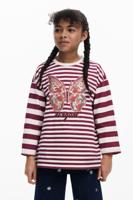 Gestreept T-shirt met vlinder en kralen - RED - 13/14