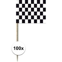 100x Vlaggetjes prikkers race/finish 8 cm hout/papier   -