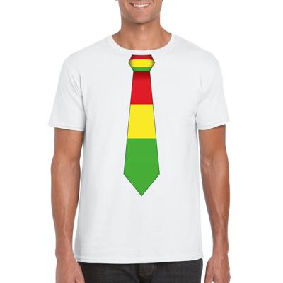 Carnaval t-shirt met Limburgse kleuren stropdas - wit - voor heren - Carnaval thema kleding