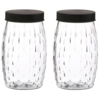 Voorraadpot/bewaarpot Mora - 2x - 2L - glas - zwart - D13 x H22 cm