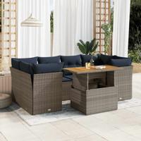 7-delige Loungeset met kussens poly rattan grijs