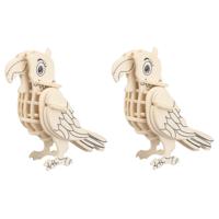 Houten dieren 3D puzzel papegaai - 2x stuks - Speelgoed bouwpakket - 23 x 18,5 x 0,3 cm - vogels