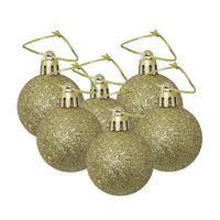 Kerstballen - 6x st - goud - glitters - 4 cm - kunststof - Kerstbal - thumbnail