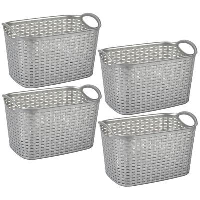Opbergmand/kastmandje - 4x stuks - 19 liter - zilver - kunststof - 29 x 39 x 25 cm