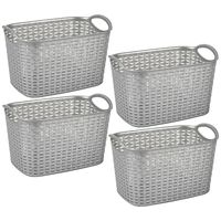 Opbergmand/kastmandje - 4x stuks - 19 liter - zilver - kunststof - 29 x 39 x 25 cm