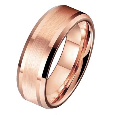 Wolfraam heren ring Rosegoud geborstelde streep 8mm-21mm