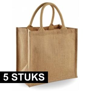 Jute boodschappentas/shopper - 5x - klein - 30 x 30 x 19 cm