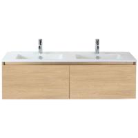 Frozen Badmeubelset 140 cm - Greeplijst in Kleur - Casella Oak - Keramische Wastafel Wit 2 Kraangaten