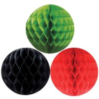 Kerstversiering set van 6x papieren kerstballen 10 cm zwart groen en rood