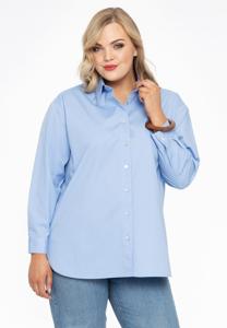 Yoek Blouse met knopen POPLIN STRETCH | Licht Blauw | Maat 50/52