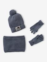 Babyset jongen muts + snood + wanten/handschoenen > grijsblauw