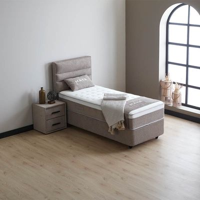 1-Persoons Boxspring met opbergruimte Maya - Taupe 90x200 cm - Pocketvering - Inclusief Topper - Dekbed-Discounter.nl