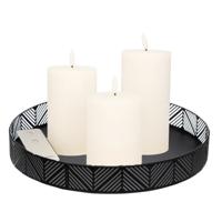 Anna Collection LED kaarsen - 3x stuks - wit - met rond dienblad - kaarsenbord - D29 cm