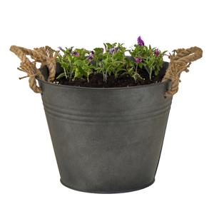 Plantenpot/bloempot Old Rope - rond - zink - antraciet - D31 X H21 cm