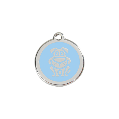 Dog Light Blue roestvrijstalen hondenpenning small/klein dia. 2 cm - Reddingo