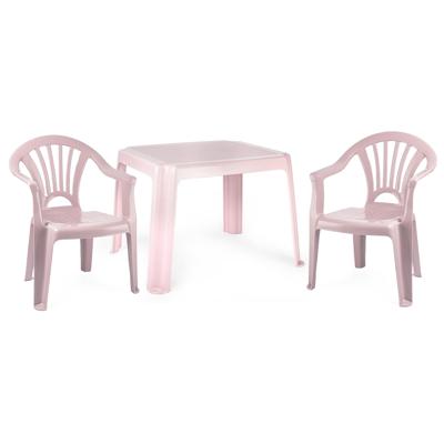 Tuinstoelen en tafel set voor kinderen - kunststof - roze - met 2x stoelen - buiten/binnen