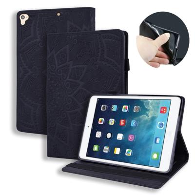 Voor iPad Pro 9 7 inch kalf patroon dubbele vouwen ontwerp reliëf lederen draagtas met houder & kaartsleuven & pen sleuf & elastische band (zwart)