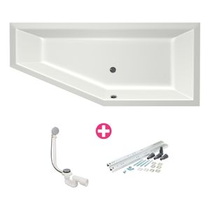 Ligbad Xenz Society compact | Rechts | 160x90 cm | Incl.Badafvoer | Met overloop | Acryl | Mat wit
