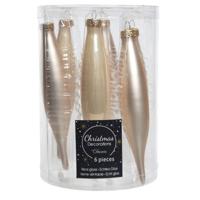 Decoris kerstbal pegels - 6x - parel champagne - D15 cm - glas - kersthangers - ijspegels