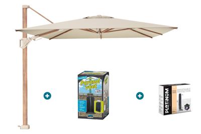 Platinum Challenger parasol Premium T2 3,5x2,6 m. - Champagne Teak - met ingraafvoet en hoes