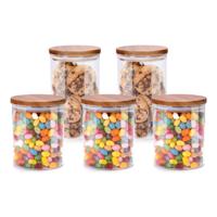 Voorraadpot/bewaarpot Foodking - 5-delige set - borosilicaat glas - 950/600 ml - glas/hout