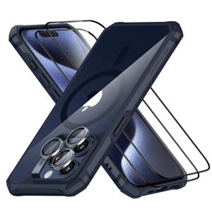 iPhone 15 Pro Air Armor Clear Case Set (HaloLock) - Clear Dark Blue