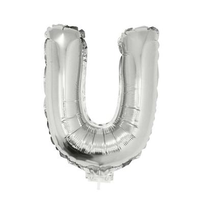 Folieballon letter U - 41 cm - zilver - feestdecoratie - versiering