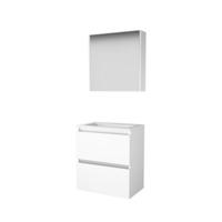 Basic-Line Comfort 39 Badkamermeubelset - Ondiep - 60 x 39 cm - Greeploos - 2 Lades - Keramische Wastafel - 1 Kraangat - Spiegelkast - Ice White