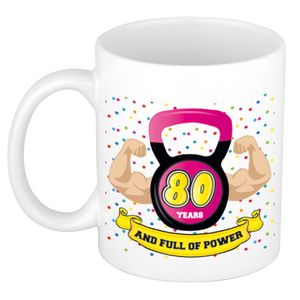 Verjaardag cadeau mok 80 jaar - roze - spieren - 300 ml - keramiek