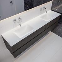 Mondiaz Vica Cloud badmeubel eiken donker bruin 200 cm 4 lades solid surface dubbele spoelbak zonder kraangat - thumbnail